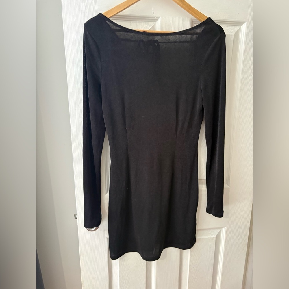 Lioness black Montana mini dress size large open back long sleeve sheer - Picture 4 of 11